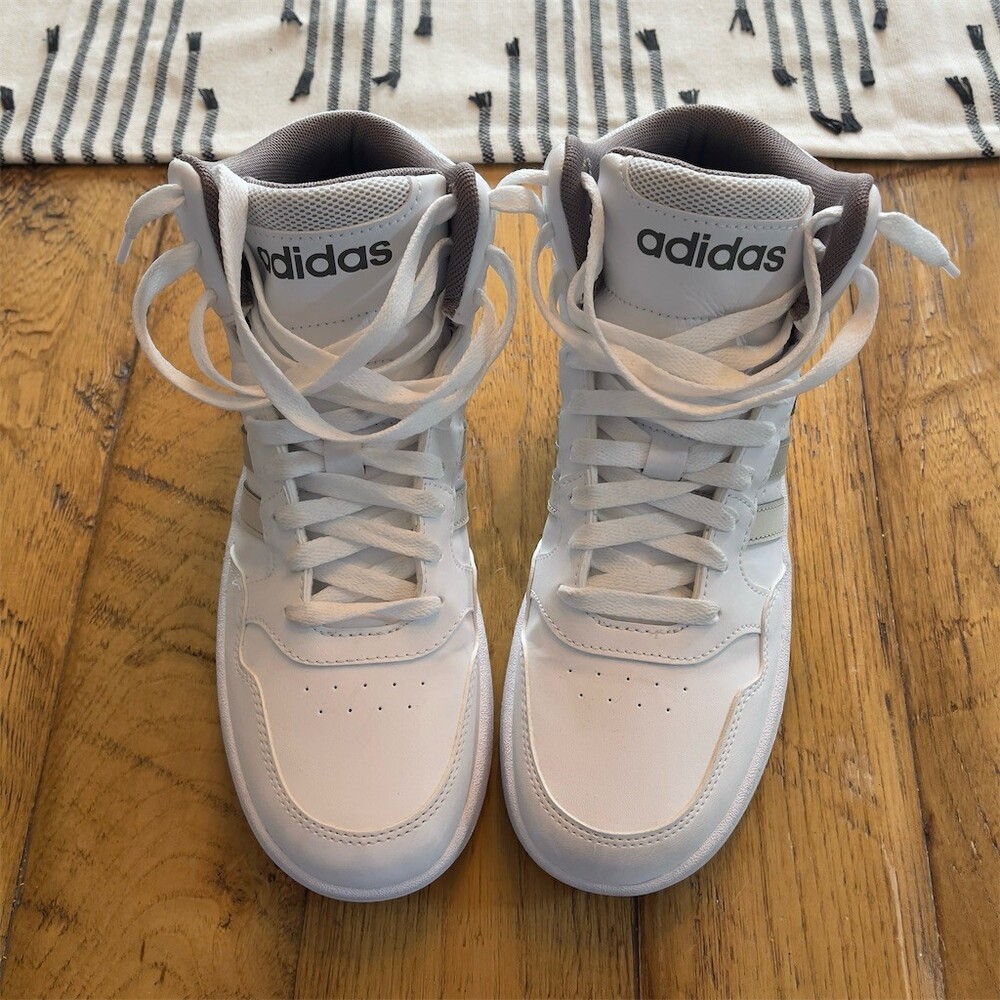 adidas Hoops Mid Top Sneakers White/Gray Basketball Lace Up US 6.5 UK 6